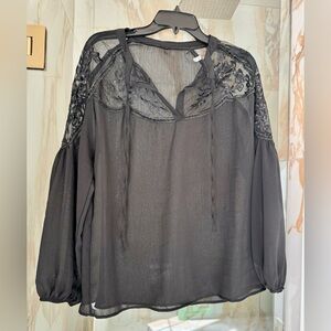 Black long sleeve blouse with lace on top.